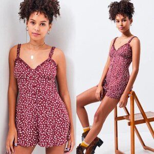 🦋 PACSUN LA HEARTS Red Floral Romper XS Ditsy Casual Comfy Cute Girly Playsuit